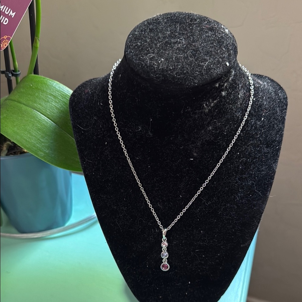 Lia Sophia Silver Necklace with Pink and Clear Accents